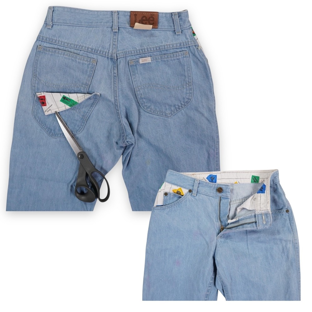VTG Lee Hipster Jeans Women 5 Blue‎ Denim High Rise Tapered Leg USA Road Signs